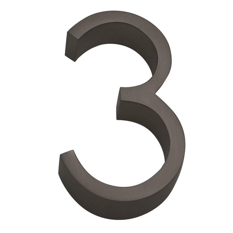 5" Floating Mount House Number, 3, Satin Stainless Steel