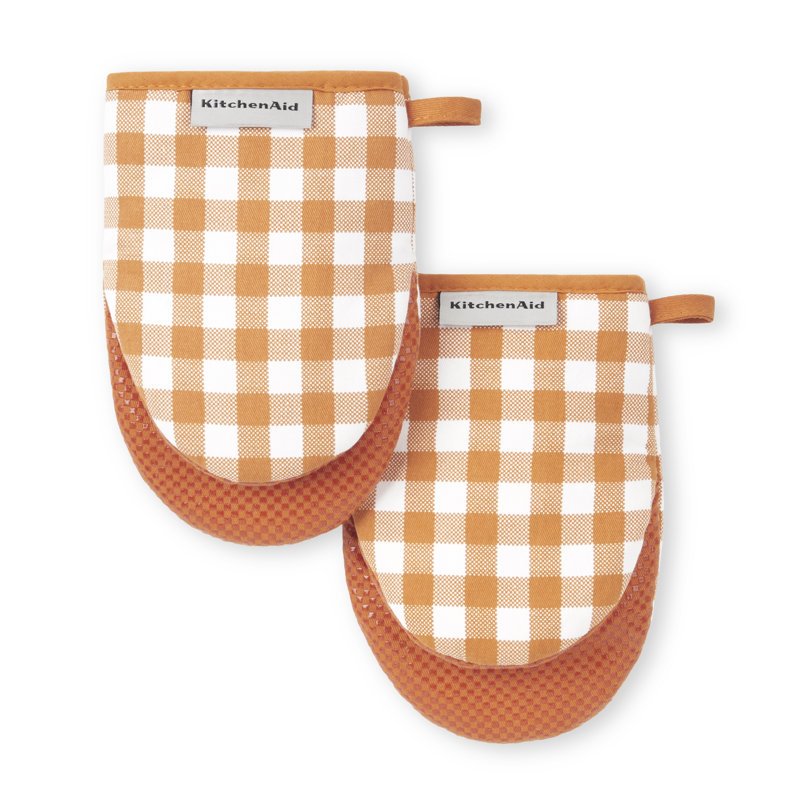Honey Gingham Silicone Mini Oven Mitt 2-Pack Set