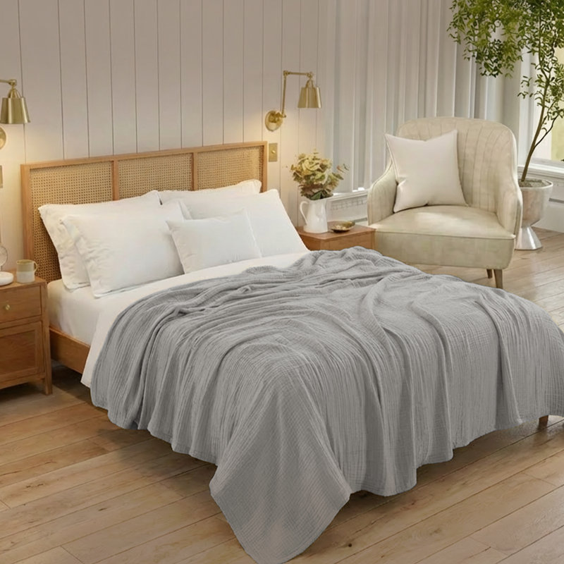 Couverture en mousseline 100% coton Threadmill, Queen (90" x 92"), Light Grey