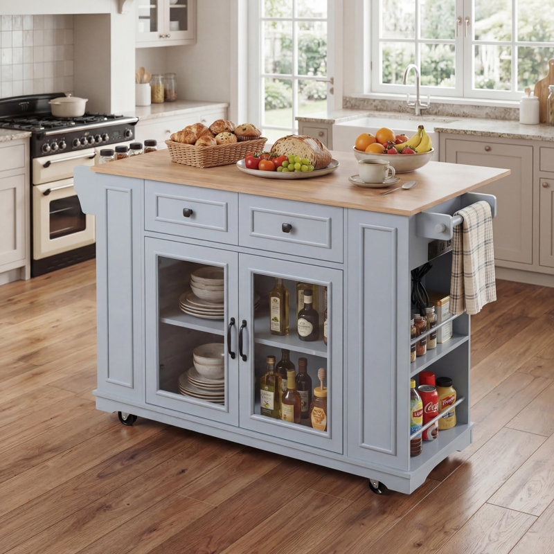 Kitchen Island Cart with Functional Rack, Blue