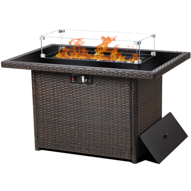 Propane Outdoor Fire Pit Table With Lid, Brown