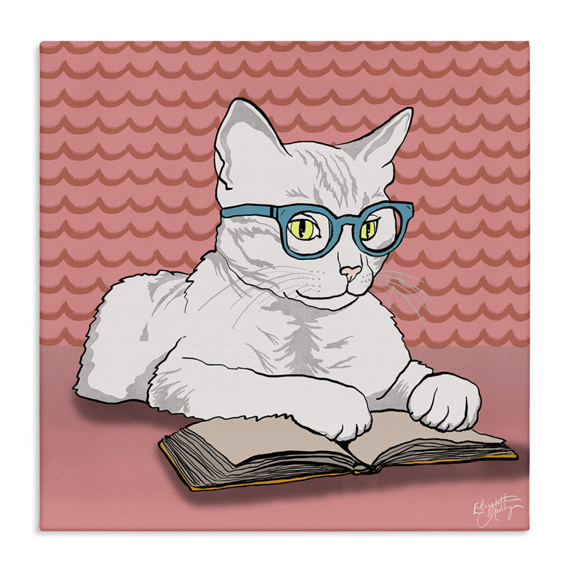 Art mural sur toile, lecture de chat, par Elizabeth Medley, H 17 po x l 17 po