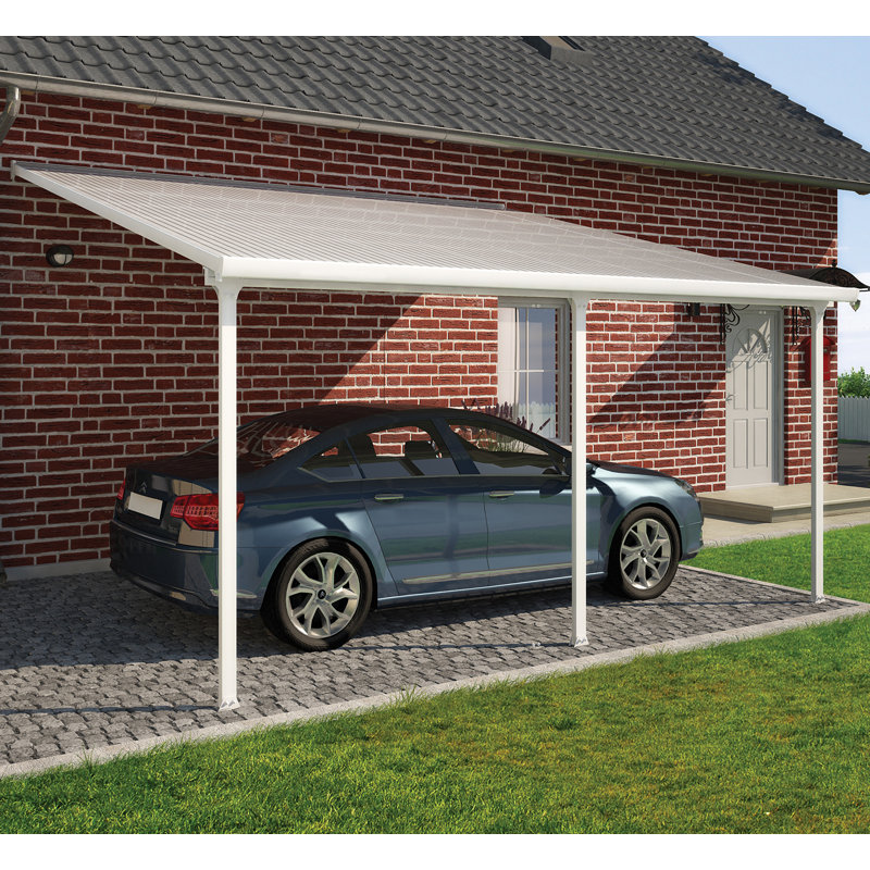 Palram - Canopia Feria 13' W x 20' D  Galvanized Steel Polycarbonate Carport Canopy White/Diffused Clear