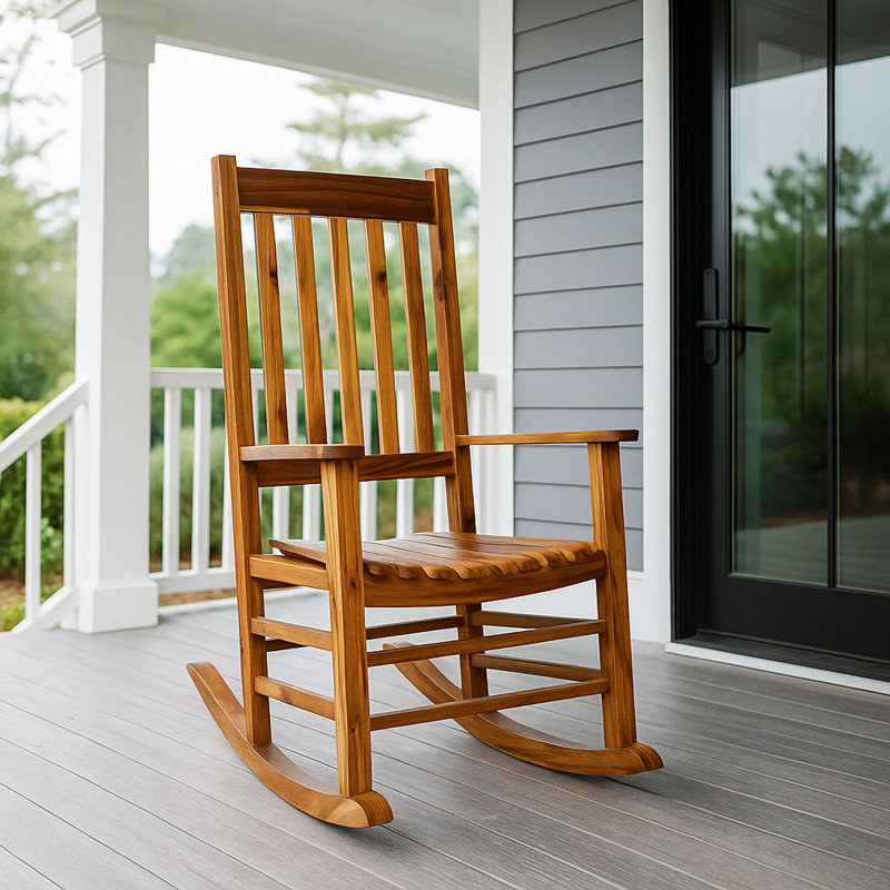 Chaise berçante d'extérieur en bois d'acacia massif à bascule Arcadia, Bois de chêne