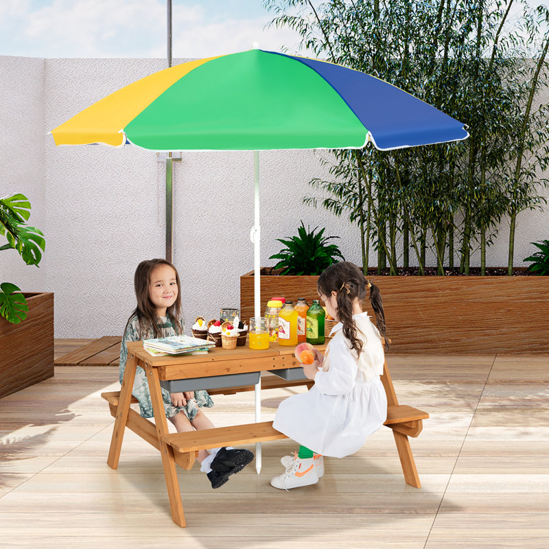 Callicoon Kids 2 Piece Solid Wood Rectangular Outdoor Table Or Chair and Chair Set