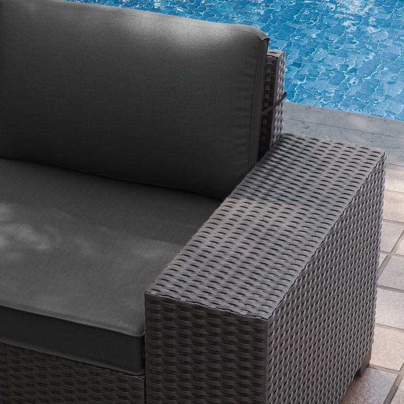 5-Person All-Weather Outdoor HDPE Rattan Sectional Sofa Set with Cushions and Wide Armrests, Black