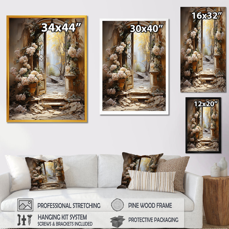 Ruines anciennes «Blooms I» - Art mural fantastique, H 40 po x l 30 po x P 1,5 po, Toile tendue