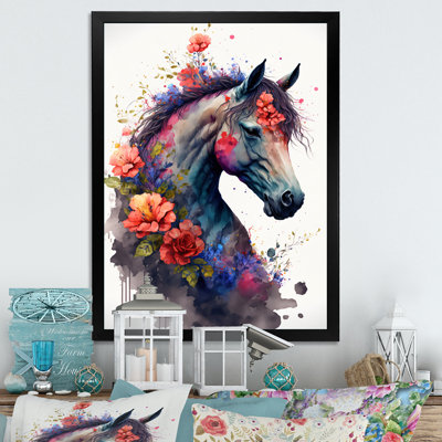 Cute Horse Floral Art I - Horse Canvas Art