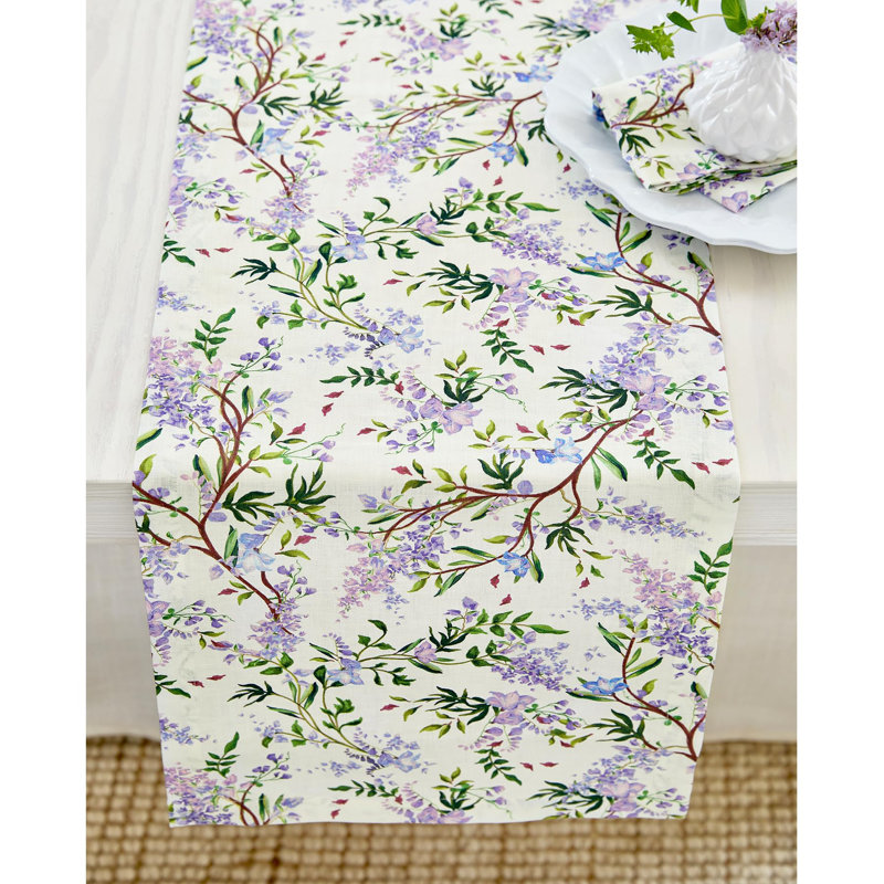 Lilacs - 100% Pure Linen Table Runner, 108" Square