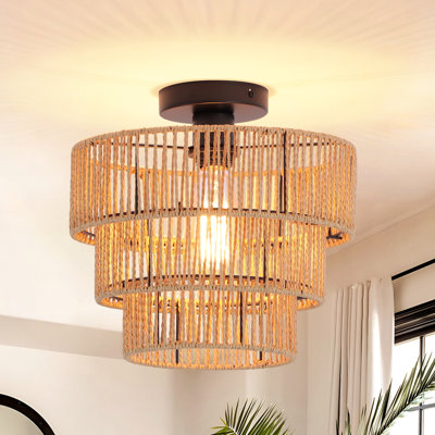 Light Farmhouse Boho Geometric Rattan Pendant Light