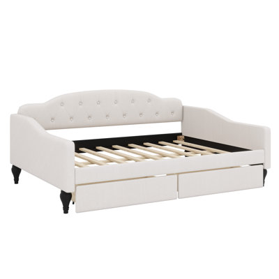 Upholstered Tufted Daybed With Two Drawers