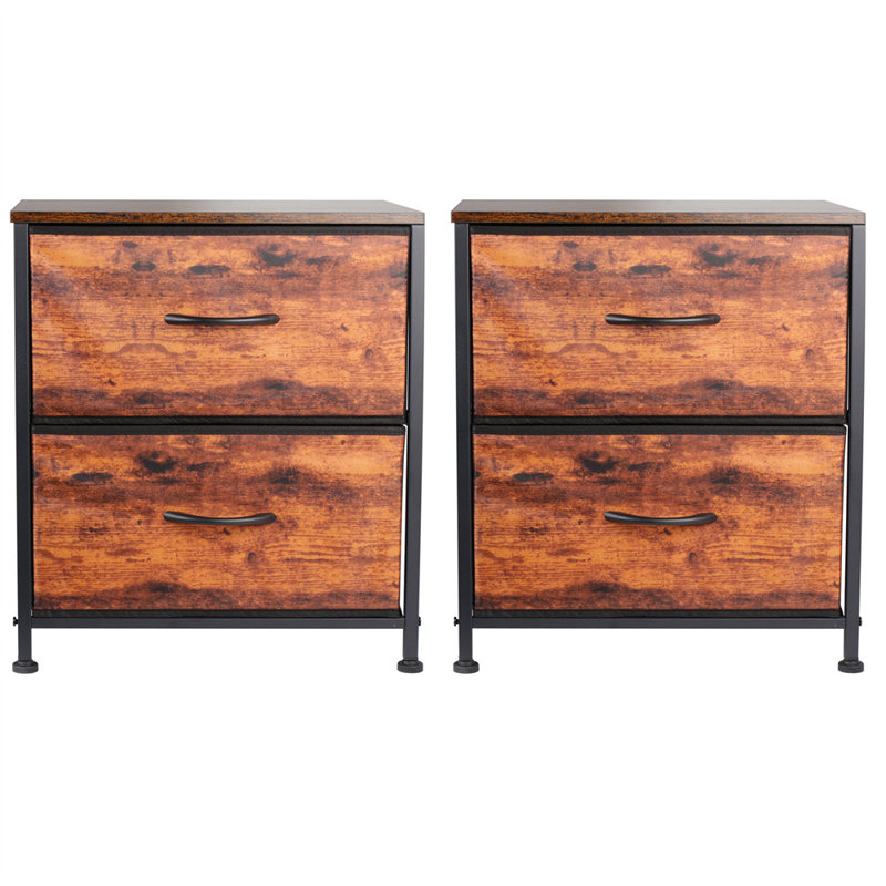 Ensemble de 2 tables de chevet en tissu avec structure en acier