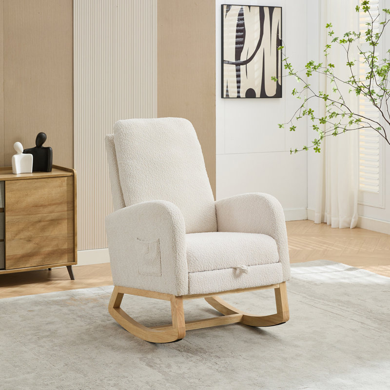 Lace Boucle Upholstered Rocking Chair with Retractable Footrest