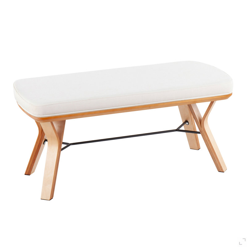 Banc Mid-Century moderne en bois naturel et tissu crème