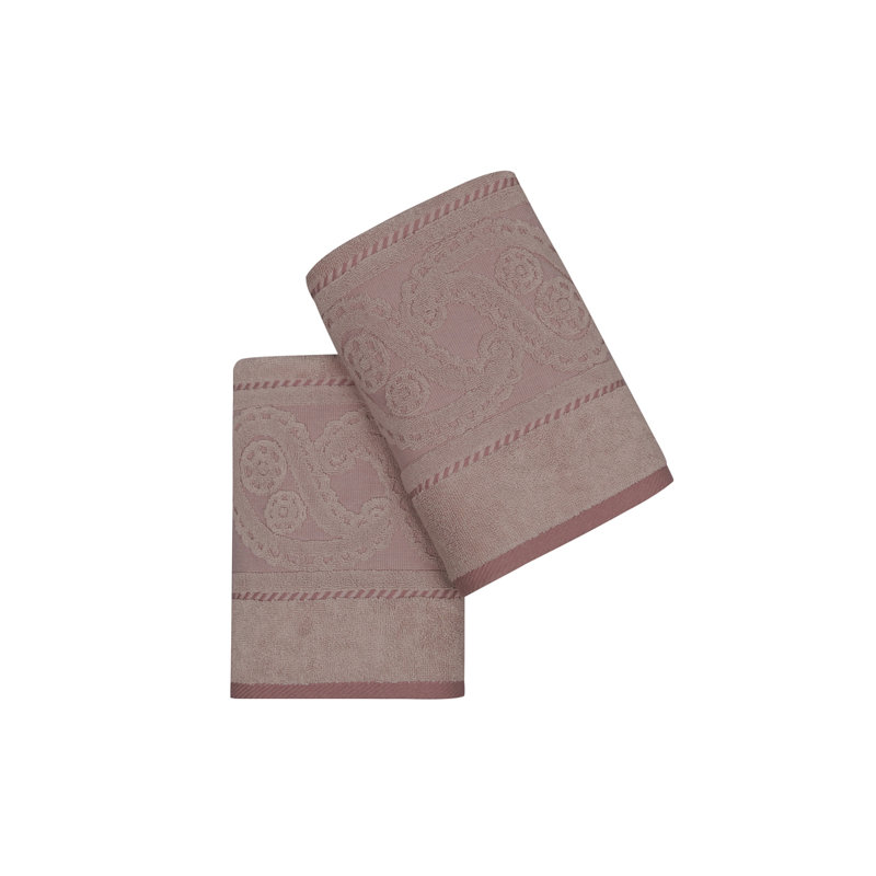 Ensemble de serviettes 100% coton 2 pièces Leshara, Rose cendré / beige