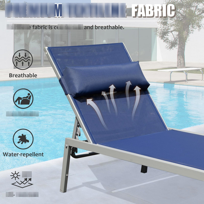3 chaises de patio bleu marine: chaises de piscine en aluminium avec table d'appoint. Fauteuil inclinable d'extérieur réglable pour une détente et une commodité optimales. . Cadre rouillé - finition. 5 positions inclinables et. Espace. Pour