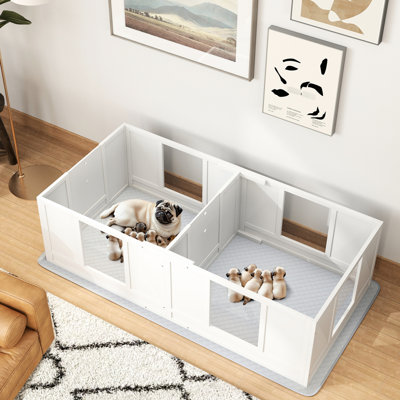 Whelping Box For Puppies, Waterproof Mat, Transparent Panels, Adjustable Entrance, Two Rooms, Non-slip Base, Small Dogs, 31.5" Width X 19" Height Dog