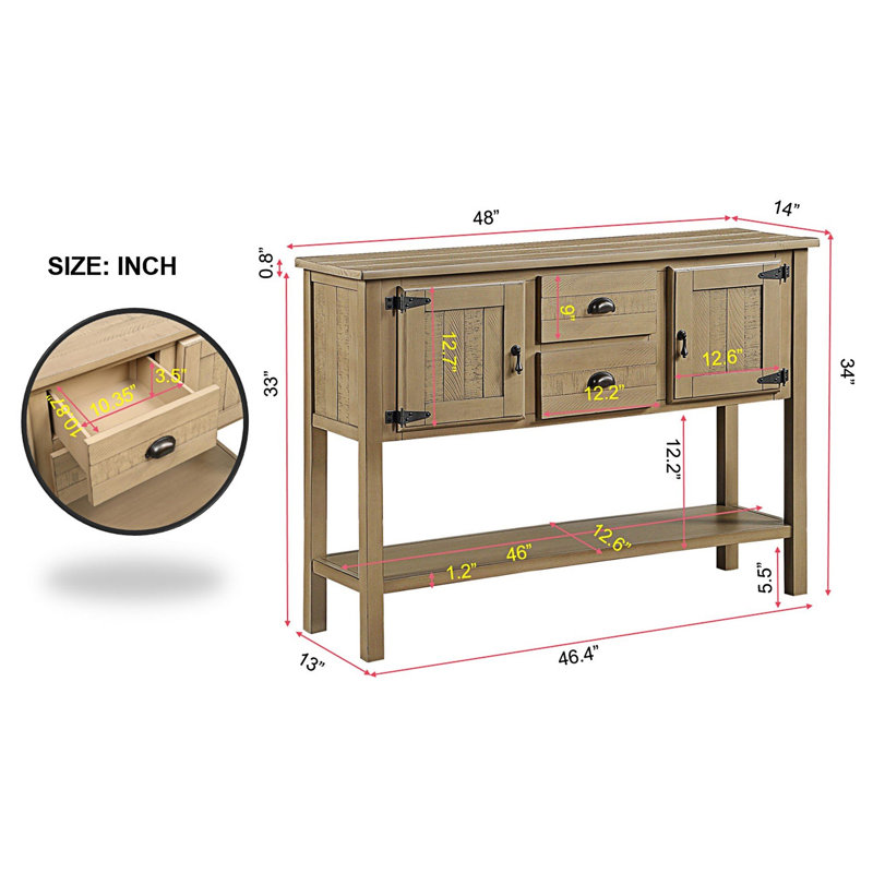 Alcimon Sideboard,Console Table with 2 Drawers and Cabinets,Buffet Server Cabinet, Rustic