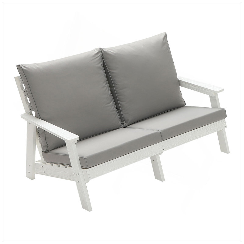 Causeuse d'extérieur élégante et confortable avec finition grain de bois, parfaite pour une utilisation toutes saisons et une élégante assise de jardin.