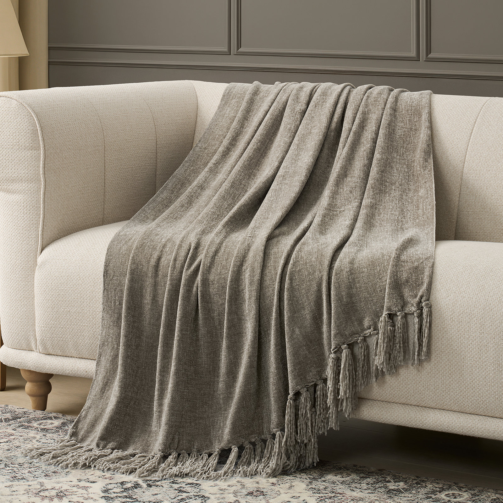 Soft Chenille Throw Blanket, Taupe, 90" L x 90" W