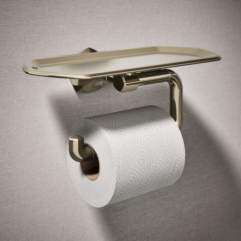 Occasion Toilet Paper Holder With Tray, Vibrant French Gold