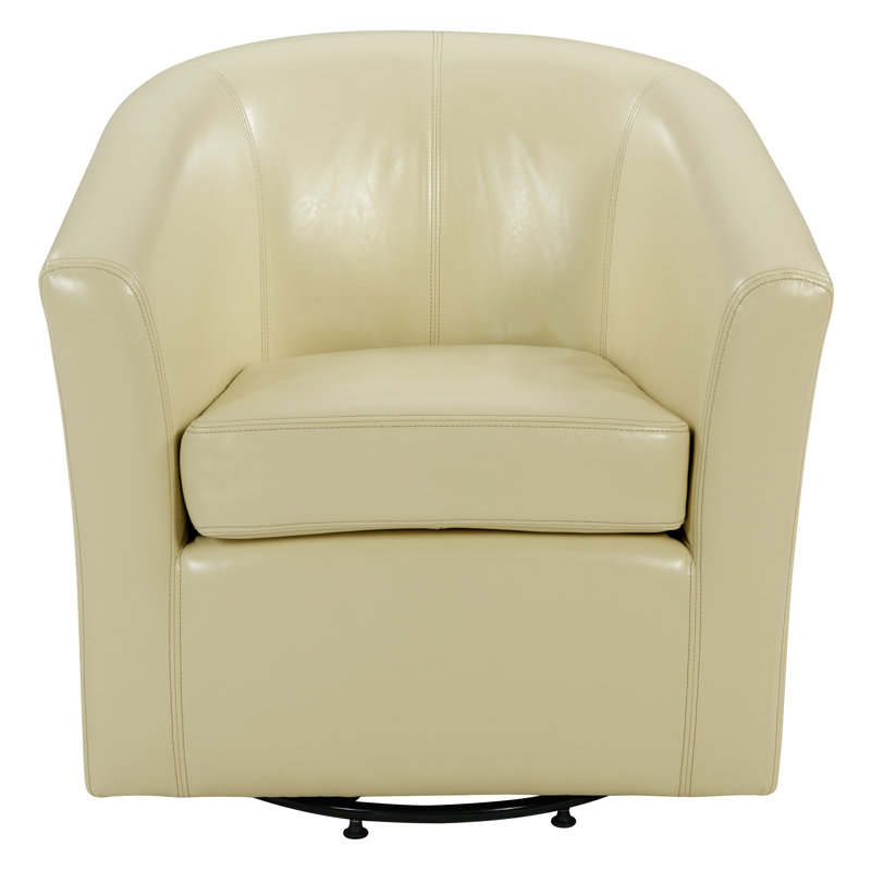 30-Inch Wide Swivel Barrel Chair, Beige Bonded Leather
