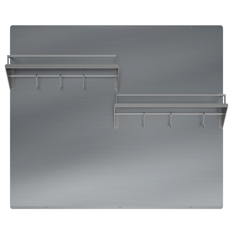 Stainless Steel Wall-Mounted Backsplash with Two-Tiered Shelf and Rack