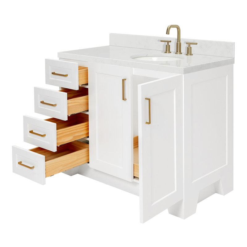 ARIEL Taylor 42.25 Single Sink Bathroom Vanity with Man-Made Stone Top-Oval, White, Right , Oval