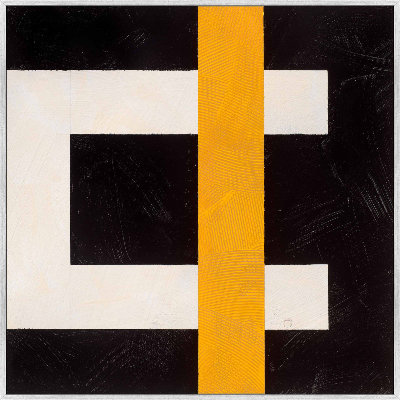 Composition with Yellow 3 Print, 36" H x 36" W x 1.38" D, Silver Framed Canvas