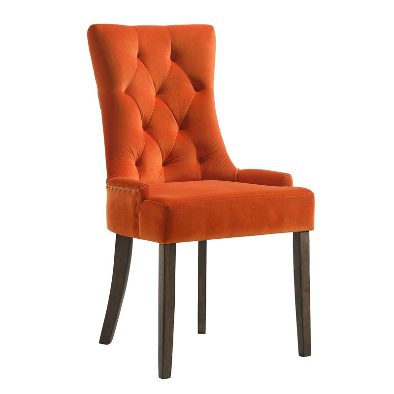 Ensemble de 2 chaises d'appoint en velours orange et chêne vieilli Farren, Orange, Noir