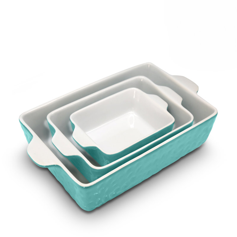 Aqua and White Ceramic 3-Piece Nonstick Bakeware Set