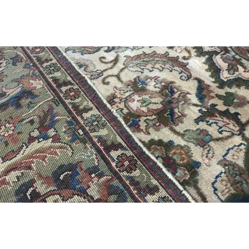 Tapis ivoire et vert noué à la main de haute qualité