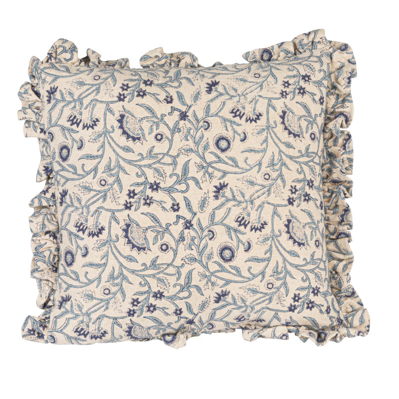 Square Floral Cotton Blend Pillow, Blue
