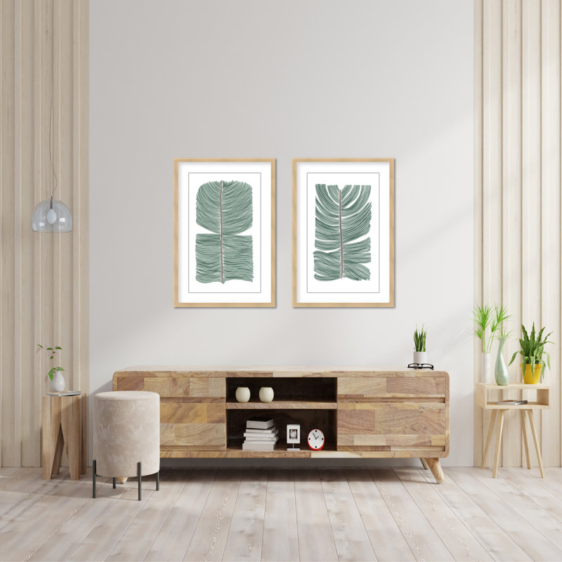 Coastal Retreat Tropical Tranquility: Abstract Leaves Diptych, 24" H x 32" W