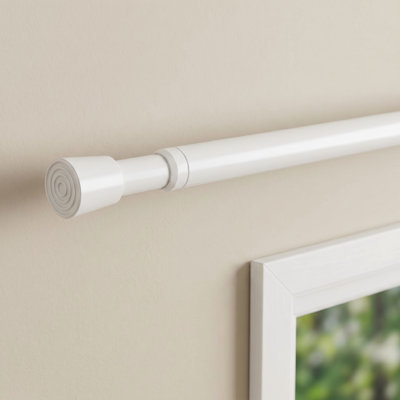 Tringle à ressort simple blanche, plage de 28 à 45 pouces, diamètre de 5/8 po, extensible sans perçage pour fenêtres, cuisine, porte, placard, armoire