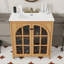 Meuble-lavabo Farmhouse avec lavabo en céramique, tablette réglable, portes en verre trempé et charnières à fermeture en douceur-1243833005