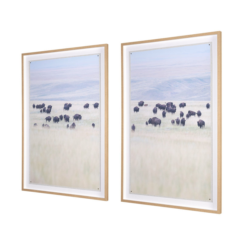 «Grazing Herd» (ensemble de 2) par Chad Mackay, reproduction d'art encadrée sous verre