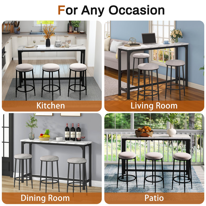 Kyrie Modern Kitchen Counter Height Dining Table Set with 3 Bar Stools, White, Black