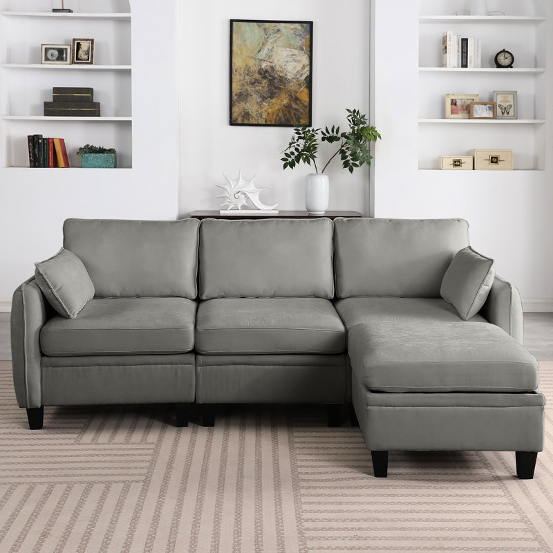Gris foncé, 85 pouces, chenille, modulaire, en forme de L, modulaire, rangement, adaptable, salon, mousse à mémoire de forme, polyvalent moderne et minimaliste, 4 sièges, mi-doux, dossier divisé, accoudoirs carrés modulaires