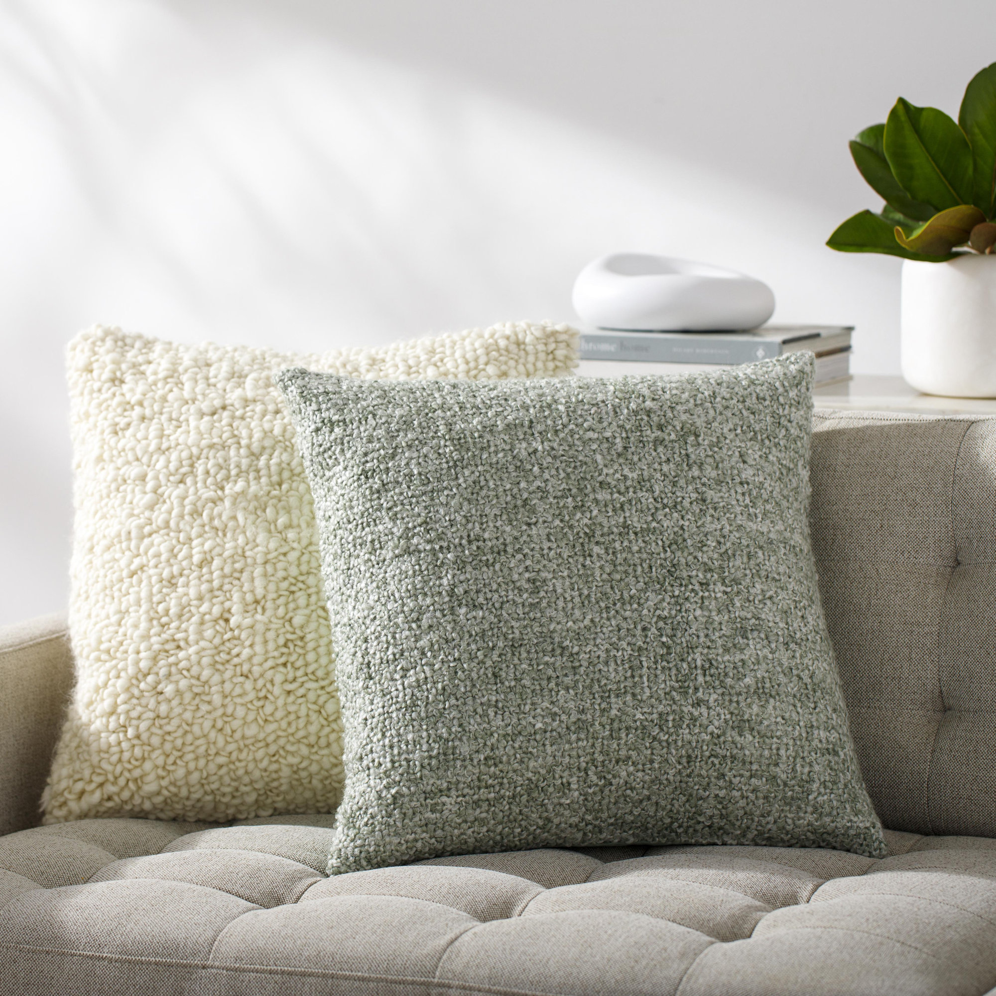 Tamari Pillow Cover, Green, Down, 20"H x 20"W