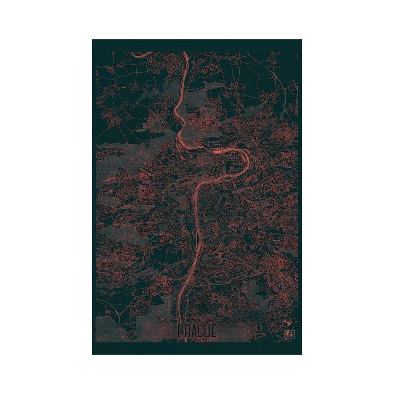 Prague Infrared Urban Blueprint Map by Hubert Roguski - Wrapped Canvas Painting, 101.6 cm H x 66.04 cm W x 3.175 cm D