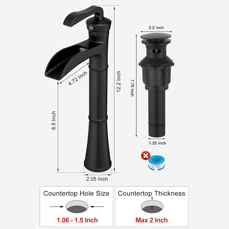 Robinet de lavabo vasque de salle de bain monocorps à poignée simple noir mat, Noir mat
