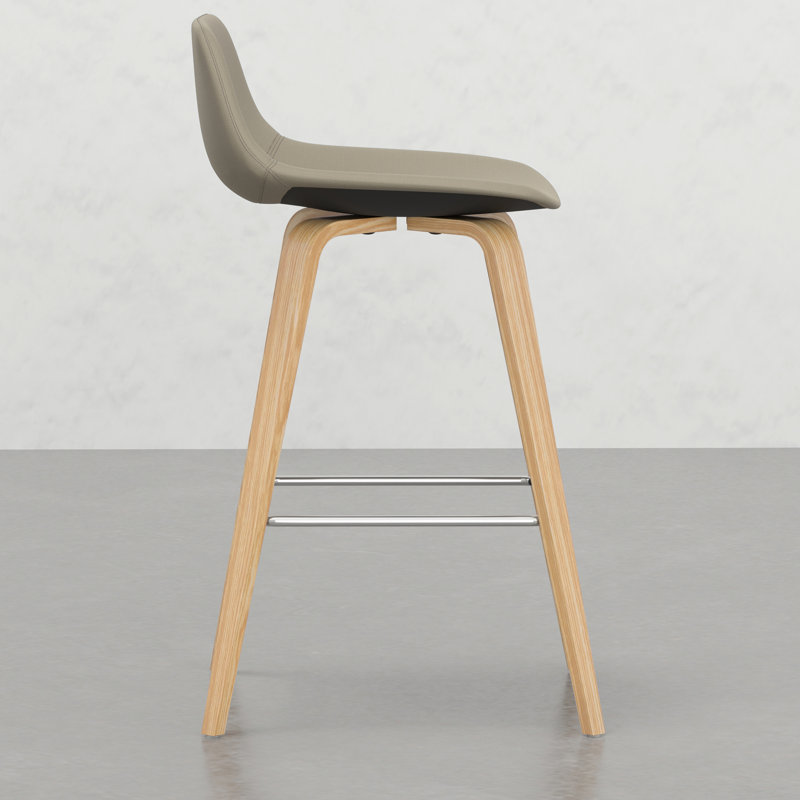 2 Bar Height Stool - Natural Veneer And Foam Padding Seat Counter/bar Stools (2) Mid-century Style Wood Frame Back