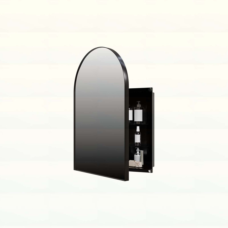 Armoire arquée élégante avec miroir arqué, tablettes réglables, Noir