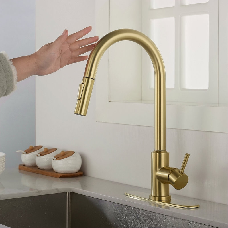 Robinet de cuisine tactile avec douchette extractible, Or brossé