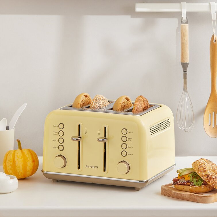 Buydeem Toaster 4 Slice Extra Wide Slots Stainless Steel Retro Vintage Look