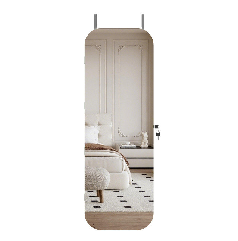 Standing Jewellery Cabinet Armoire - Full-Length Mirror, Lockable Storage with Interior Mirror, White
