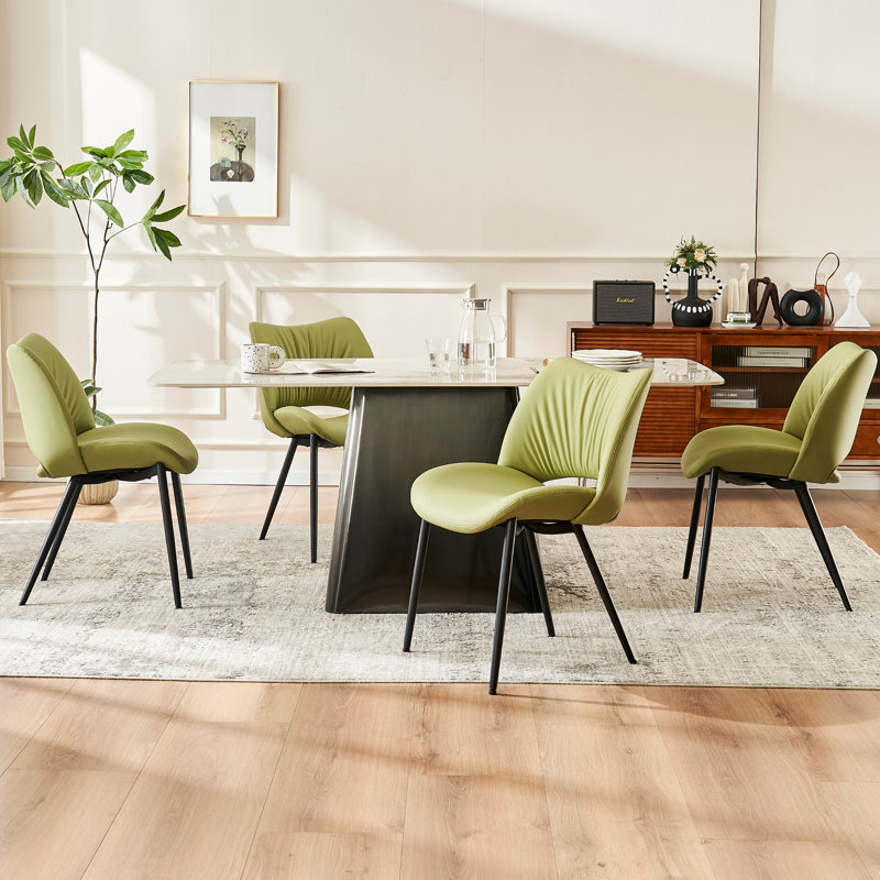 Mackensie Upholstered Dining Chairs Faux Leather Kitchen Chairs with Metal Legs, Avocado Green