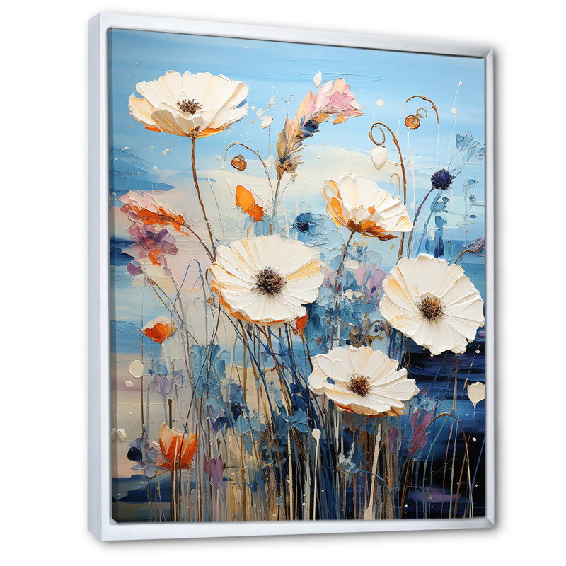 Mélodie de bleuet bleu sur toile, H 40 po x l 30 po x P 1,5 po, Cadre flottant blanc