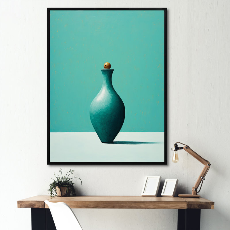 Tenpin turquoise sur toile, H 44 po x l 34 po x P 1,5 po, Cadre flottant noir